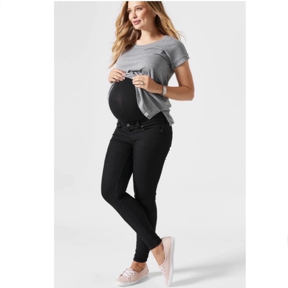 Blanqi Maternity Belly Support High Rise Skinny Jeans Black Washed Denim 6